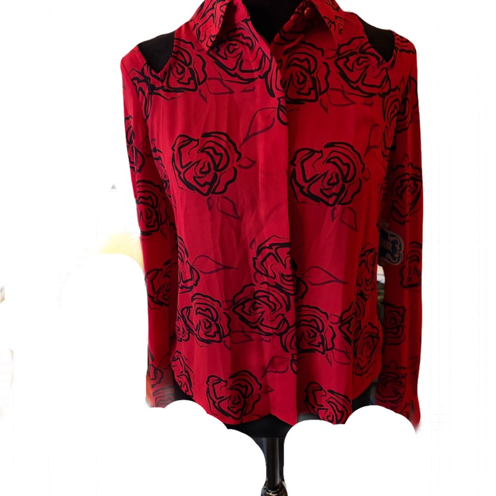 Red Floral Women's Top with cut out on back & shoulder